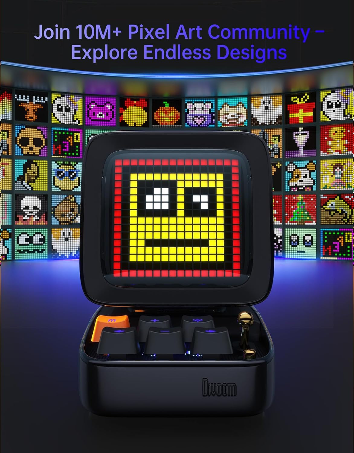 Ditoo Retro Pixel Art Game Bluetooth Speaker with 16X16 LED App Controlled Front Screen (Black)