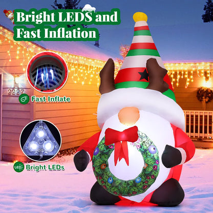 Christmas Inflatables 5 FT Christmas Gnomes Inflatables Holding Garland with Built-In Leds, Cute Gnome Blow up Inflatable Christmas Gnome, Outdoor Christmas Decorations for Xmas Holiday Party