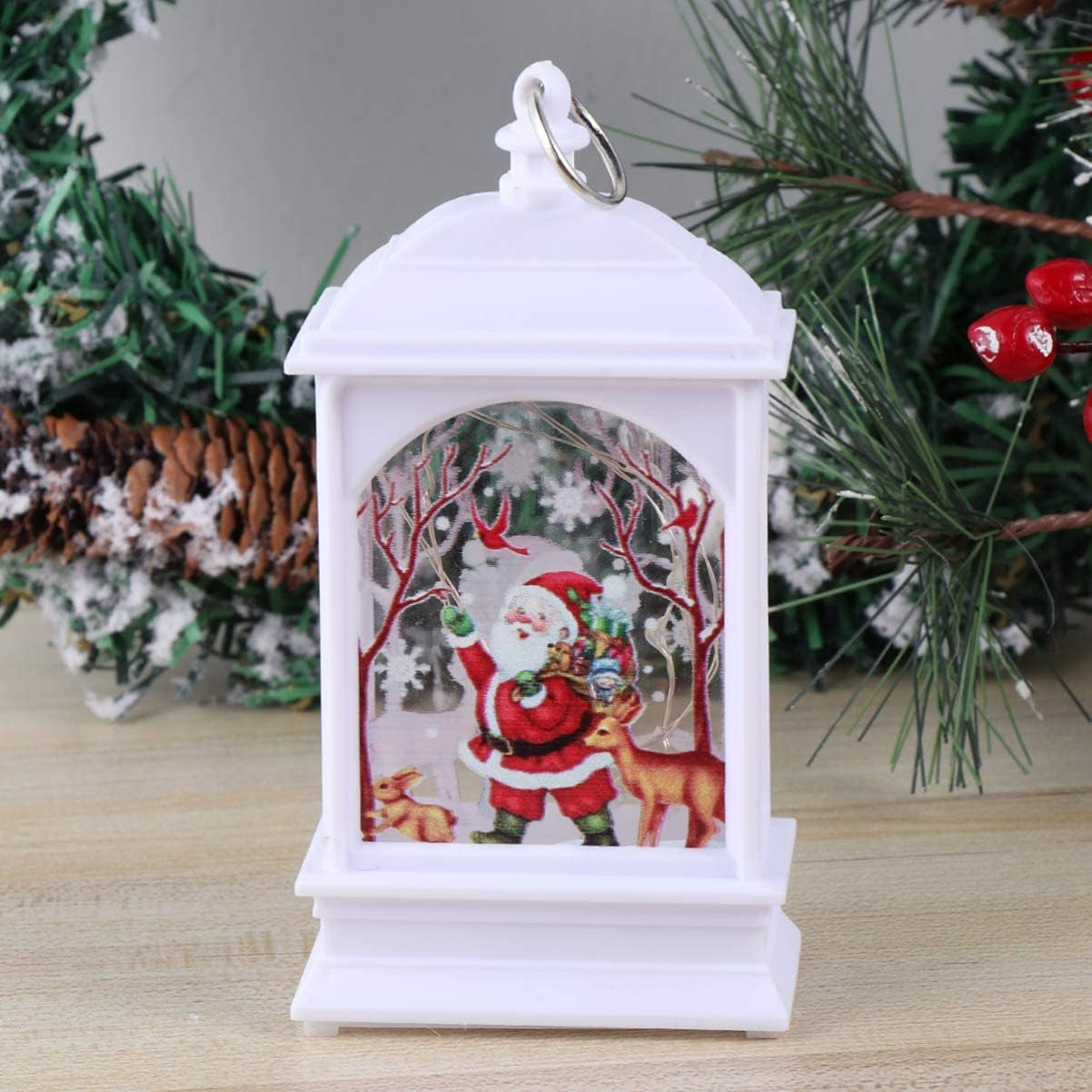 White Santa Lantern Snow Globe Santa Claus Snow Globe Lantern Lighted Christmas Snow Globe Lantern for Christmas Home Décor And