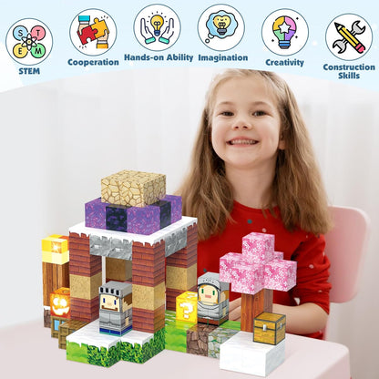 Magnetic Building Blocks Construction Toys STEM Montessori Sensory Toys- Magnet Cubes with Light Blocks- Stacking Toy Christmas Birthday Gifts for Kids Boys Girls Age 3-4 4-8 8-12