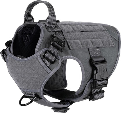 Tactical Dog Harness, Medium Size,2X Metal Buckle,Working Dog MOLLE Vest with Handle,No Pulling Front Leash Clip,Hook and Loop Panel (Grey,M (Pack of 1))