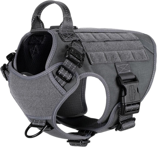 Tactical Dog Harness, Medium Size,2X Metal Buckle,Working Dog MOLLE Vest with Handle,No Pulling Front Leash Clip,Hook and Loop Panel (Grey,M (Pack of 1))