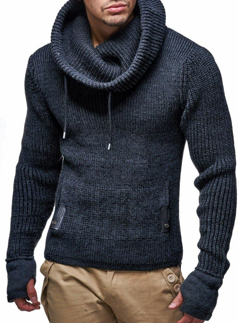 Men's Slim Fit Shawl Collar Knitted Pullover - Long Sleeve Basic Sweatshirt