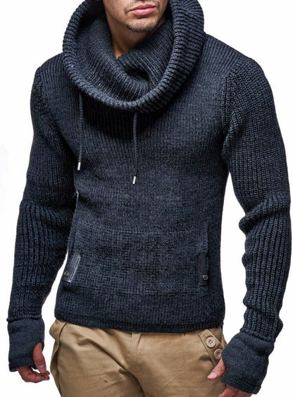 Men's Slim Fit Shawl Collar Knitted Pullover - Long Sleeve Basic Sweatshirt