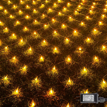 Christmas 360 LED Net Lights, 12 FT X 5FT Christams Outdoor String Lights 8 Modes Waterproof Connectable Xmas Decorations for Indoor Bushes Garden Party Holiday Decor (Warm White)
