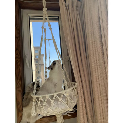 Pet Cat Hammock Swing Bed- Bohemian Handwoven Tapestry Cotton Macrame for Home Bedroom Decoration Wall Hanging without Mat