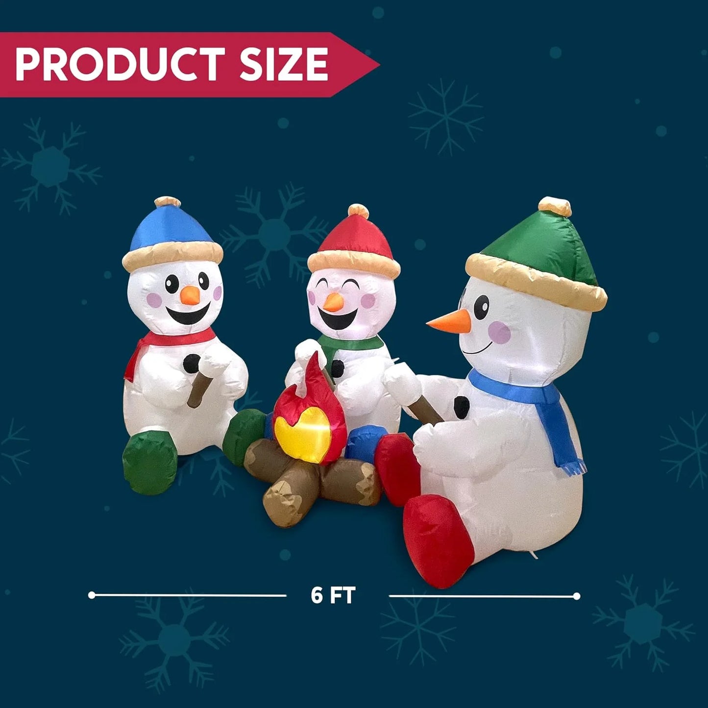6 FT Christmas Inflatables Snowman Outdoor Decorations,Long Snowman with Campfire Christmas Blow Ups Yard with Built-In Leds for Holiday Party Garden Lawn Decor