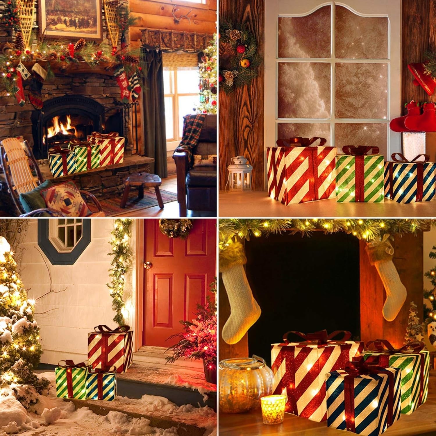 Set of 3 Lighted Gift Boxes Christmas Box Decorations, Red Green and Blue Lit Present Boxes the Best Christmas Yard & Home Décor (50 Lights)