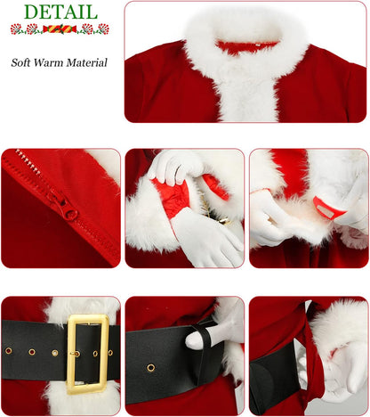 Santa Claus Costume Christmas Santa Suit Adults Men'S Costume Deluxe Plush Santa Outfit Burgundy
