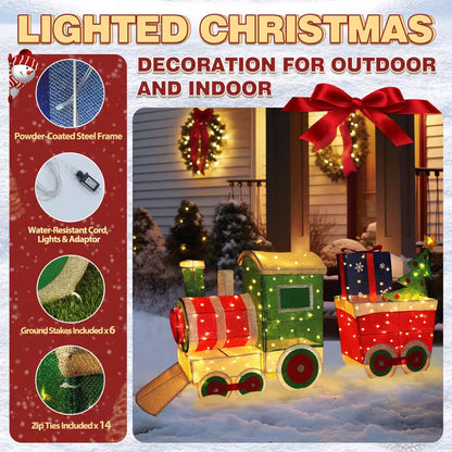5 Ft. Train Set Outdoor Holiday Yard Decoration Warm White LED with Christmas Tree and Gift Box
