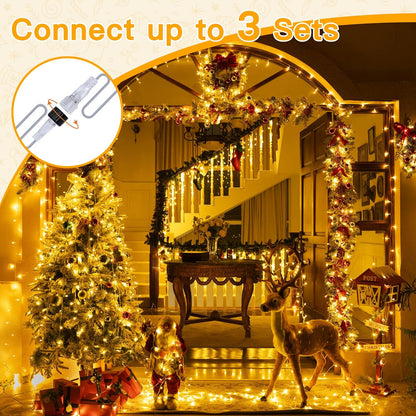 Christmas Lights 200LED 60FT Indoor, Warm White Connectable Plug in String Light Outdoor, 8 Modes Waterproof Timer LED Fairy Lights for House outside Bedroom Patio Balcony
