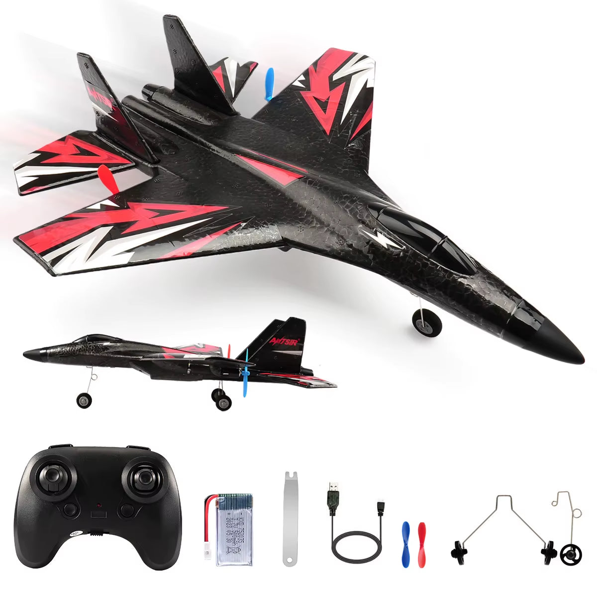 SU27 RC Plane 2.4G 2CH Remote Control Flying Glider with LED Lights- EPP Foam Airplane Toys for Children Gifts