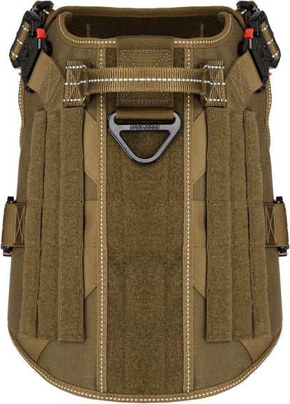 Tactical Dog Harness with 4X Metal Buckle,Working Dog MOLLE K9 Vest with Handle,No Pulling Front Clip,Adjustable Pet Harness for Large Dogs (L (28"-35" Chest), Brown)