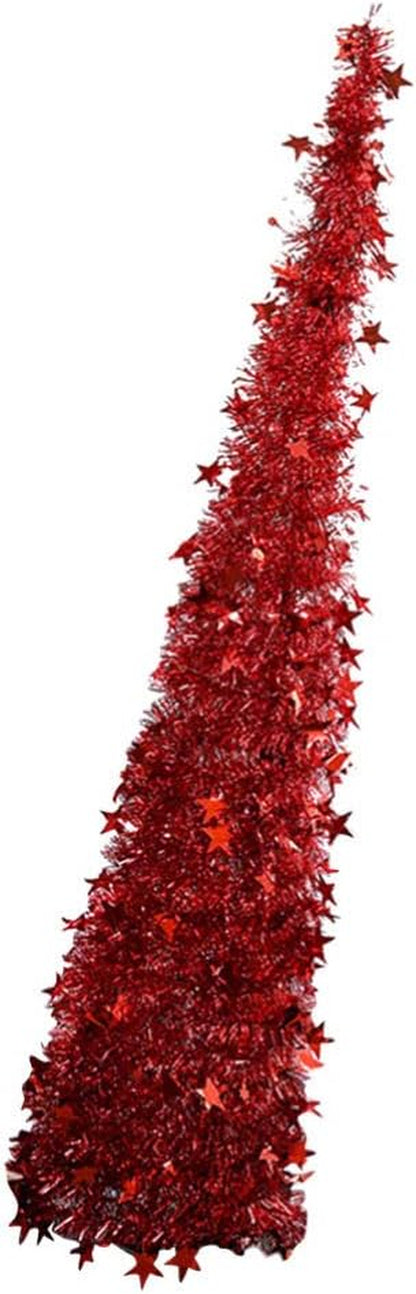 Sequin Pop up Christmas Tree Pet Plastic Christmas Tree Easy to Assemble and Store for Fireplace Party Home Office Store Classroom Xmas Decorations 120Cm (Red)