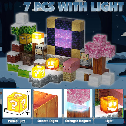 Magnetic Building Blocks Construction Toys STEM Montessori Sensory Toys- Magnet Cubes with Light Blocks- Stacking Toy Christmas Birthday Gifts for Kids Boys Girls Age 3-4 4-8 8-12