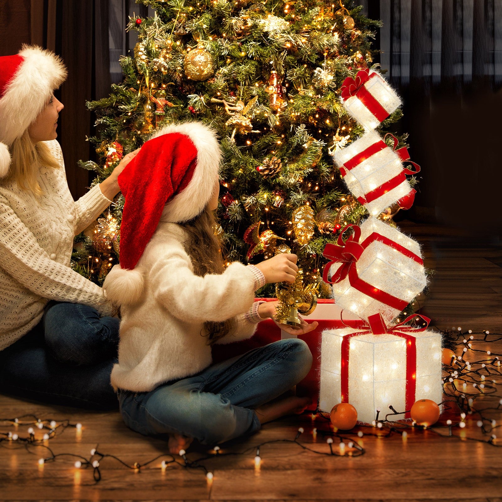 Set of 4 Christmas Lighted Gift Boxes Decorations Indoor Outdoor LED Light Up