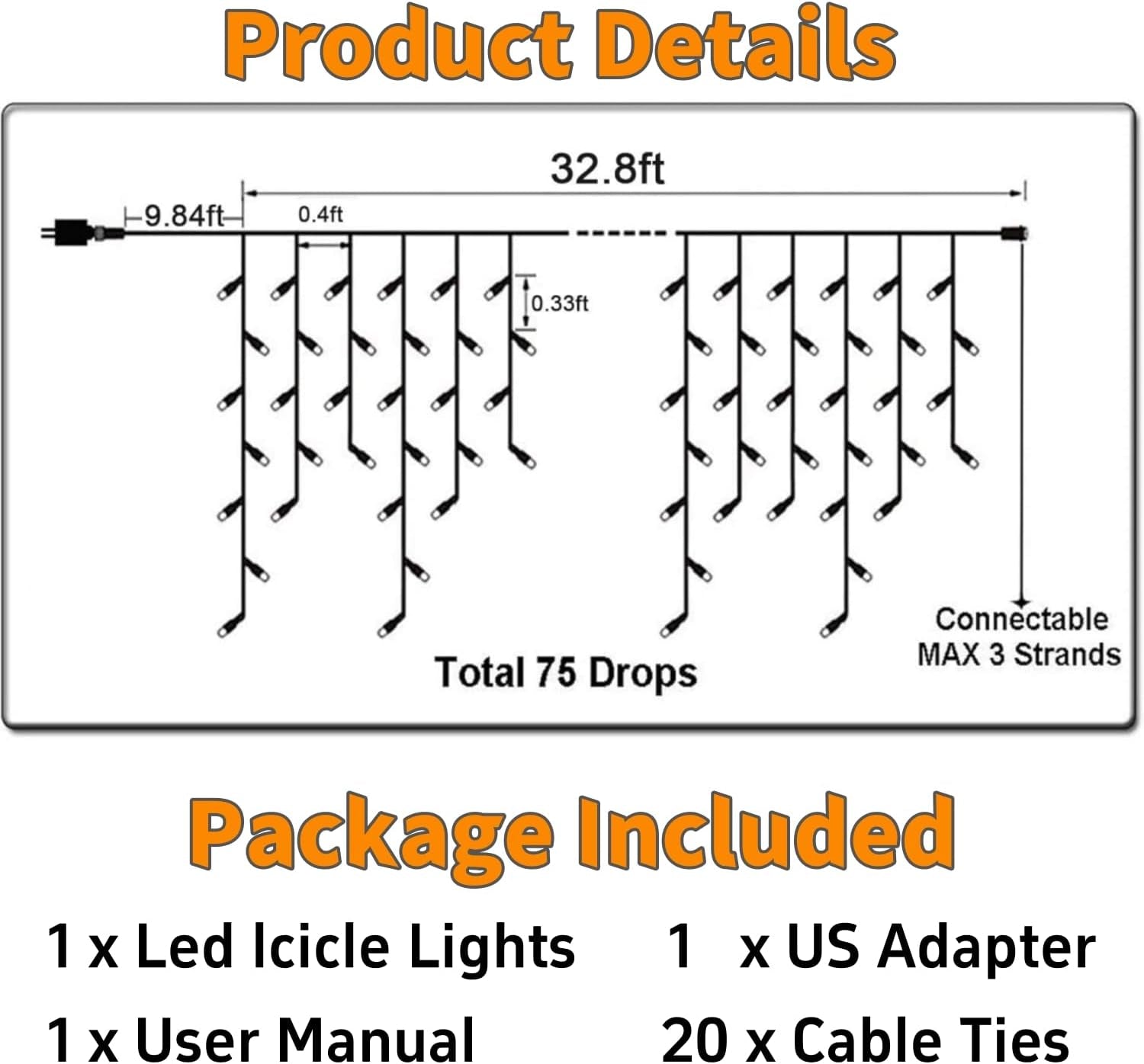 LED Icicle Lights Outdoor 32.8FT, Warm White 400 LED Icicle Waterproof Christmas Decorations String Lights with Timer Remote, 8 Modes Connectable Eave Curtain Fairy Light for Xmas, Thanksgiving, Party