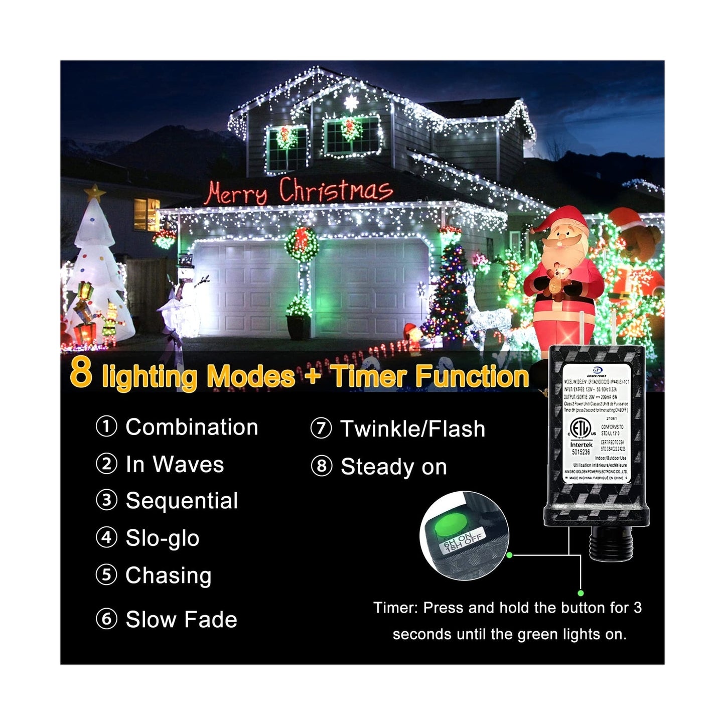 Christmas Lights Outdoor Icicle Lights 400LED 32.8FT 8 Modes, Connectable Cur...