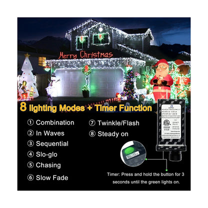 Christmas Lights Outdoor Icicle Lights 400LED 32.8FT 8 Modes, Connectable Cur...