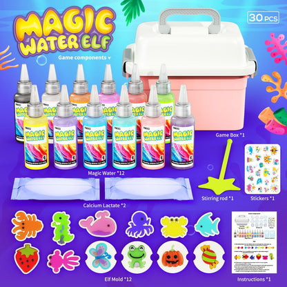 Magic Water Toy Elf Kit- Aqua Fairy Water Gel Kit 12 Magic Gels &12 Molds Make Your Own Water Pets,Toys for 4 5 6 7 Year Old Xmas Birthday Gifts Party Favors- Blue Diy STEM Craft Kits Kids Toys Age 3+
