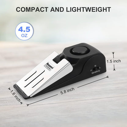 2 Pack Door Stop Alarm, Door Stopper with 120DB Security Alarm, Floor Wedge Door Stop Siren, Door Security Devices for Traveling, Apartment, Hotel and Home, Black