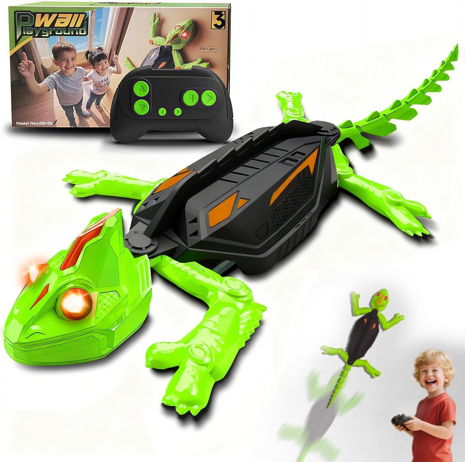 Wall Climbing RC Chameleon Toy for Kids, Rechargeable Remote Control Lizard Toy with LED Eyes, Dual Mode Floor & Wall Driving, Christmas Halloween Birthday Gift for Boys Girls Ages 3+