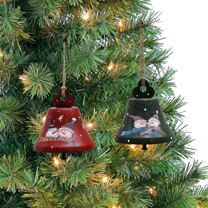 Metal Christmas Jingle Bells Christmas Tree Hanging Ornaments Christmas Bells Rustic Jingle Bells Xmas Tree Decorations Set of 2 (Red and Green)