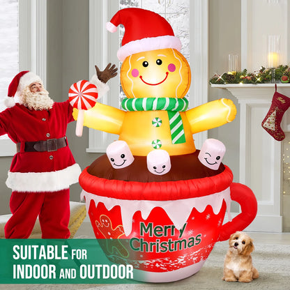7FT Inflatables Christmas Outdoor Decoration Cup Gingerbread Man with LED, Outdoor Christmas Decoration