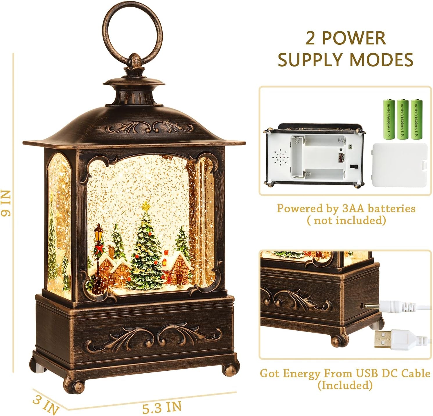 Christmas Lantern, Lit Christmas Snow Globe Lantern-With USB+ Music Christmas Water Lantern Snow Globe Portable Creative Cute Christmas Decorations and Charming Gifts(Forest House