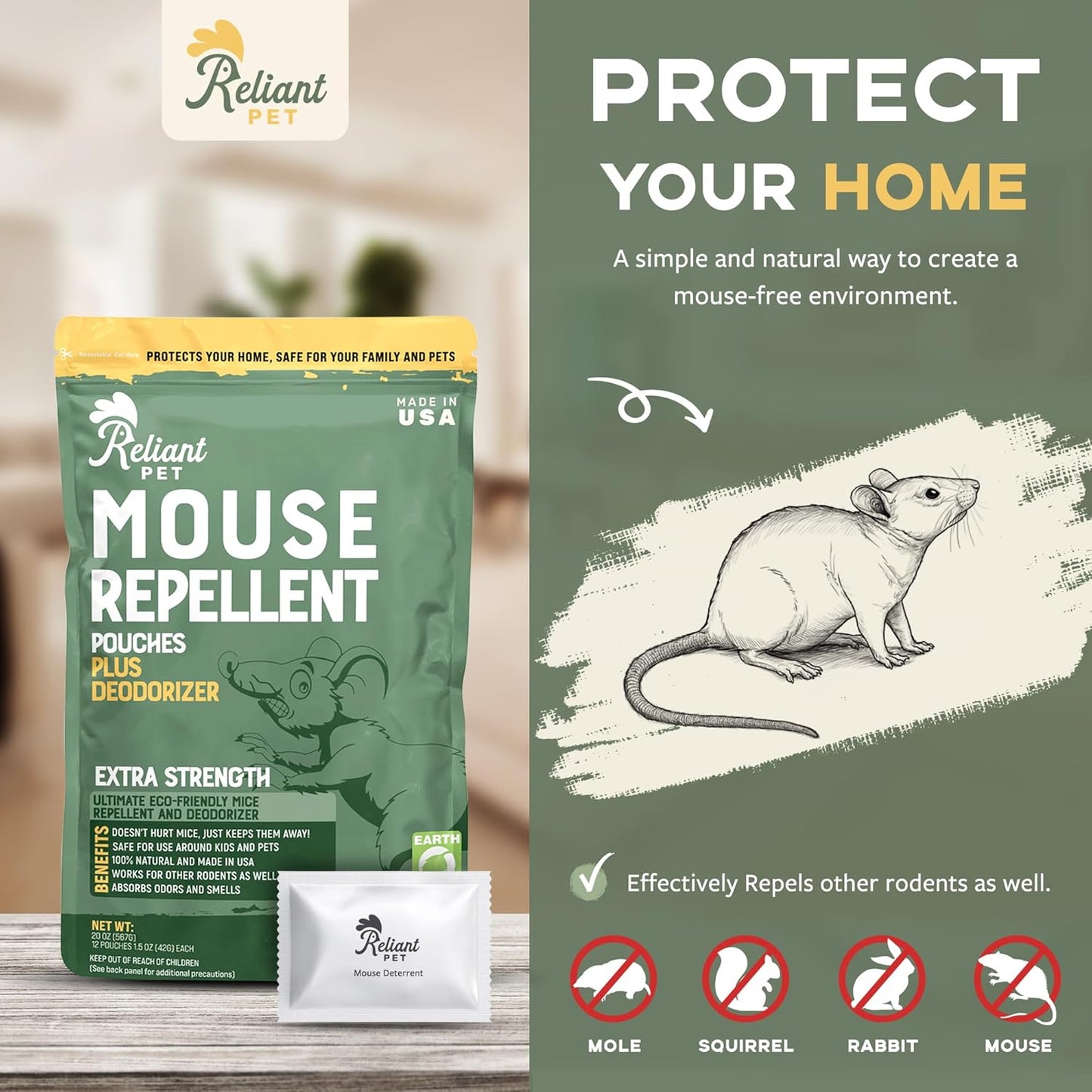 Mouse Repellent Pouches - Rodent Repellent Made in USA (12 Pouches) - Keep Rodents Out of Cars Engines - Mice Repellent Indoor and Outdoor Deterrents That Work with Peppermint Oil
