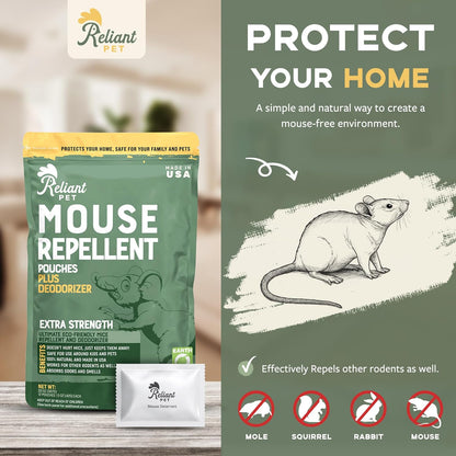 Mouse Repellent Pouches - Rodent Repellent Made in USA (12 Pouches) - Keep Rodents Out of Cars Engines - Mice Repellent Indoor and Outdoor Deterrents That Work with Peppermint Oil