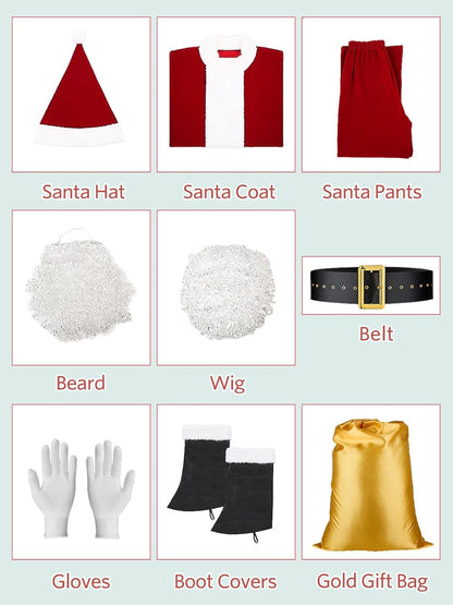 Santa Claus Costume Santa Suit Adult Men Deluxe Velvet Christmas Santa Costume Set