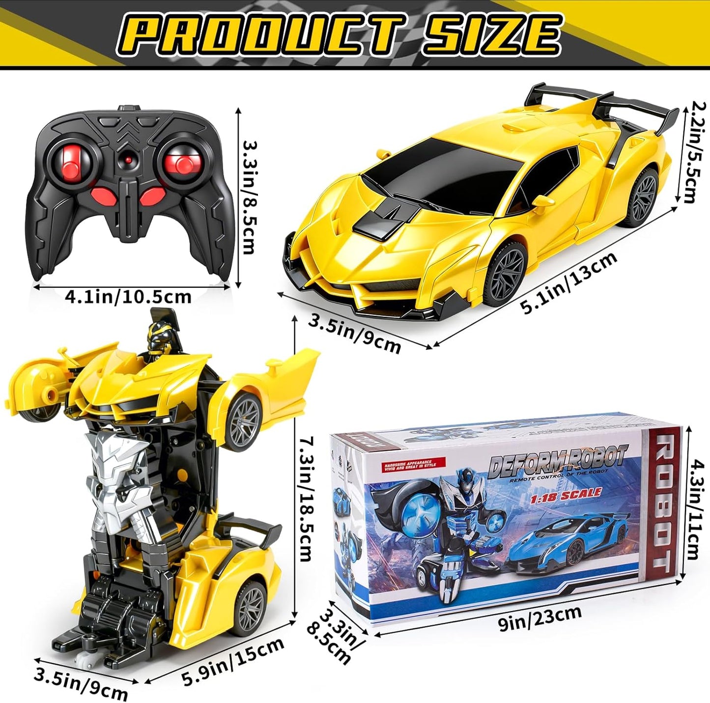 RC Car- Remote Control Car for Boys 4-7 8-12 Gifts-1:18 Transform Robot Toy Car with 360° Rotating Led Lights & One Button Deformation,Kids Transform Toys for 3 4 5 6 7 8 9 10+Years Old