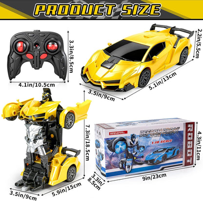 RC Car- Remote Control Car for Boys 4-7 8-12 Gifts-1:18 Transform Robot Toy Car with 360° Rotating Led Lights & One Button Deformation,Kids Transform Toys for 3 4 5 6 7 8 9 10+Years Old