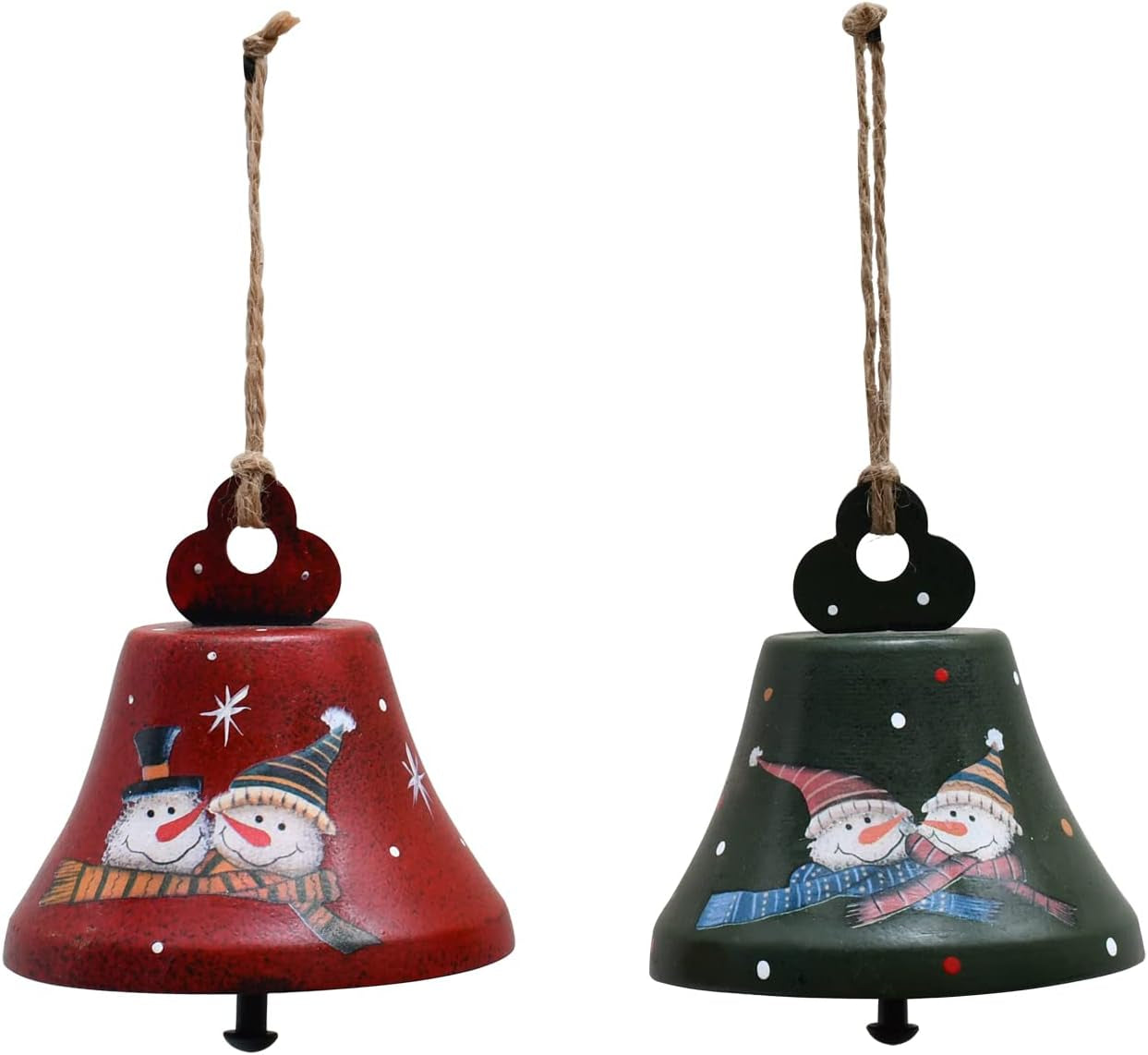 Metal Christmas Jingle Bells Christmas Tree Hanging Ornaments Christmas Bells Rustic Jingle Bells Xmas Tree Decorations Set of 2 (Red and Green)