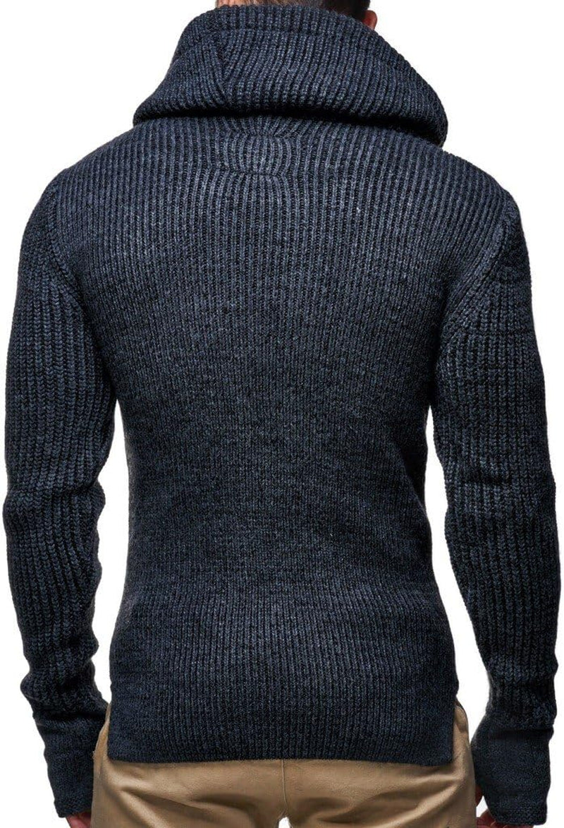 Men's Slim Fit Shawl Collar Knitted Pullover - Long Sleeve Basic Sweatshirt
