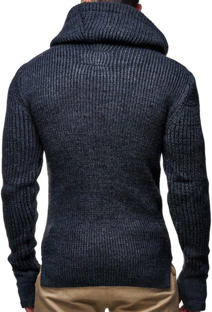 Men's Slim Fit Shawl Collar Knitted Pullover - Long Sleeve Basic Sweatshirt