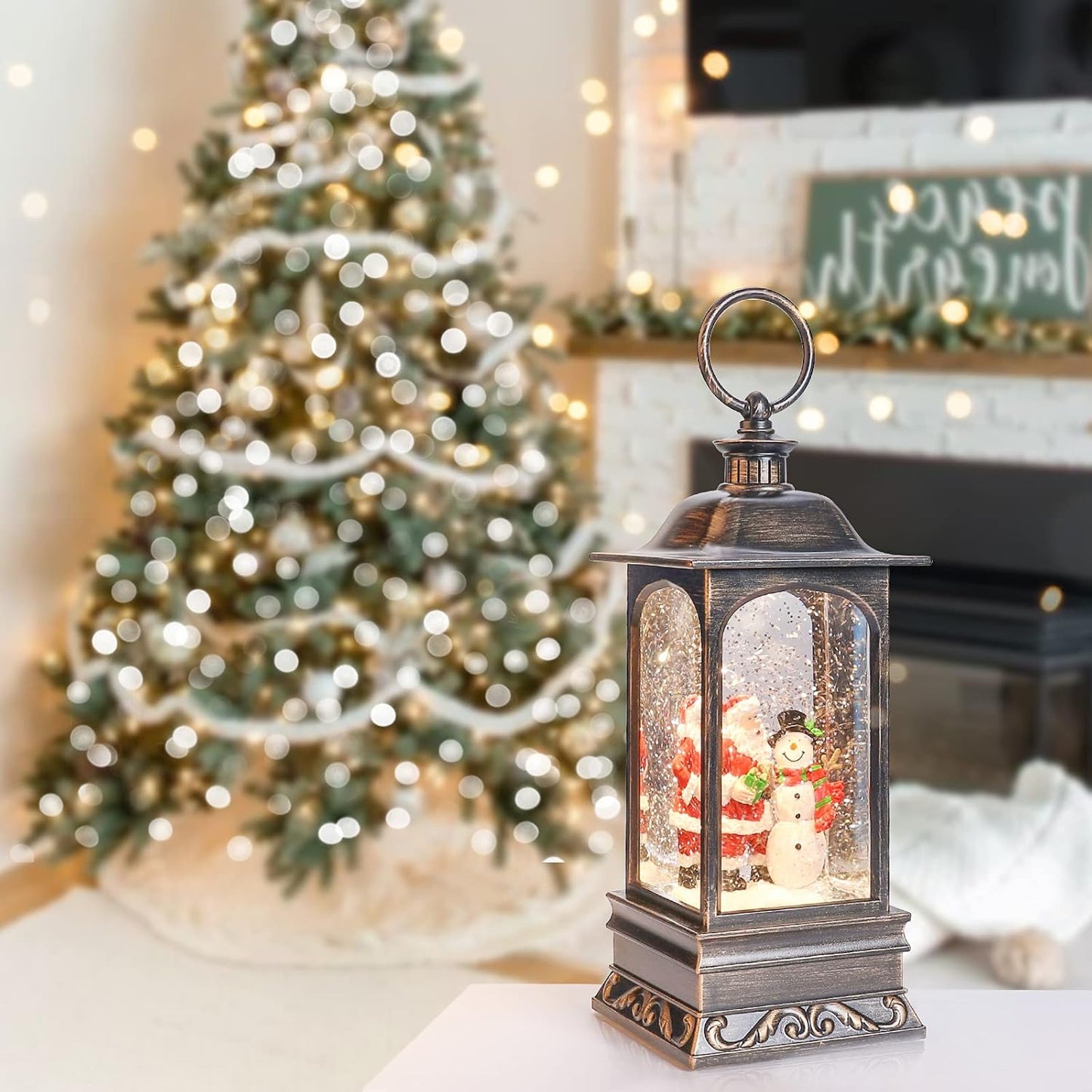 Christmas Lantern Snow Globe Christmas Snowglobe Christmas Snow Globes Christmas Lantern Glitter Swirling Lighted Lantern Santa Snowman 6H Timer USB 3 AA Battery Operated Snowglobe Decor Gifts