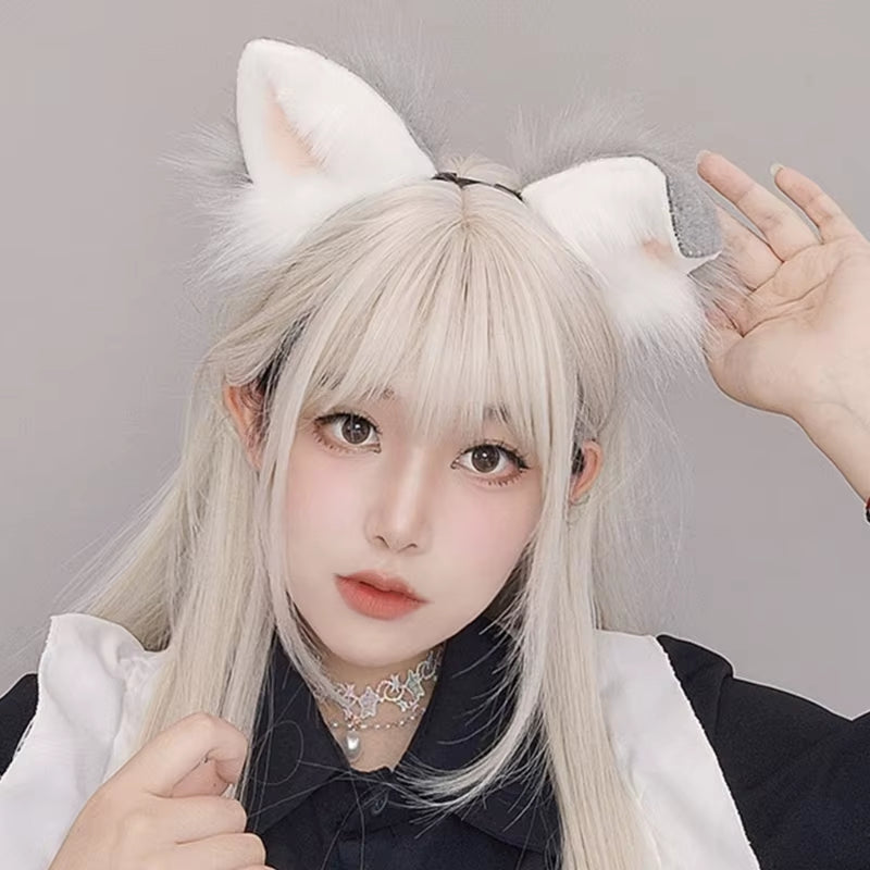 Punk Style Anime Hairhoop Plush Dog Ears Headband Cosplay Costume Halloween Party Headdress Women Role Playing Headwear