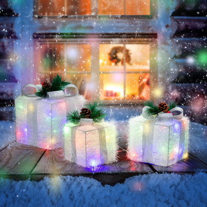 3 X Christmas Lighted Gift Boxes Decorations Holiday Party Home Yard, White