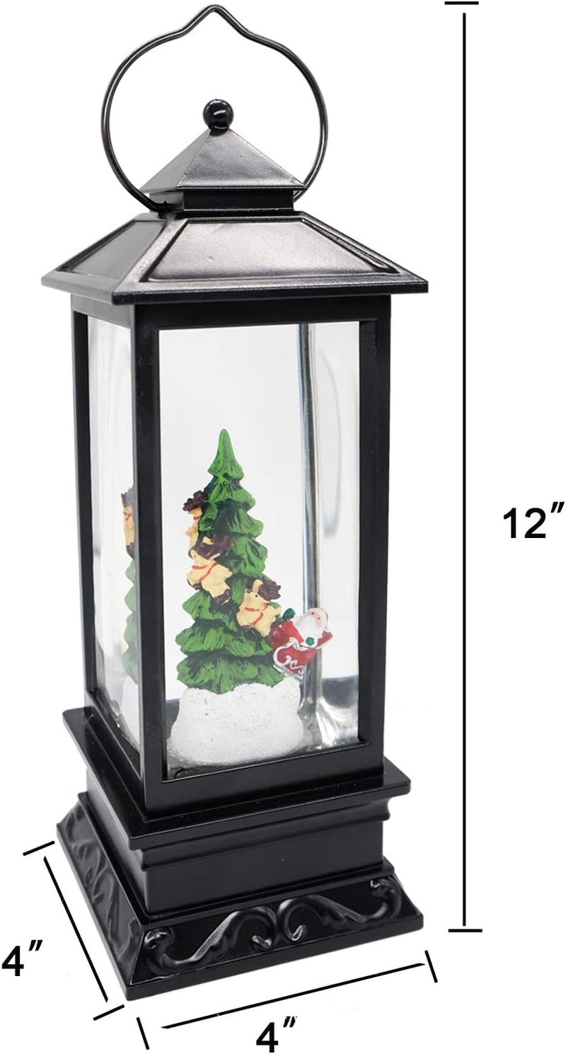 Lighted Musical Snow Globe Lantern with 6 Hour Timer, 12 Inches USB Powered & Battery Operated Spinning Water and Swirling Glitter Christmas Snow Globe Lantern Gifts(Santa and Tree)