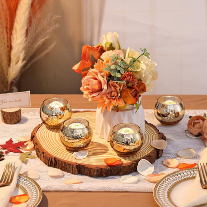 12 Pcs Gold Votive Candle Holders -Gold Mercury Glass Candle Holders, Diwali Decorations for Home, Wedding Centerpieces for Tables, Christmas Tea Light Holders