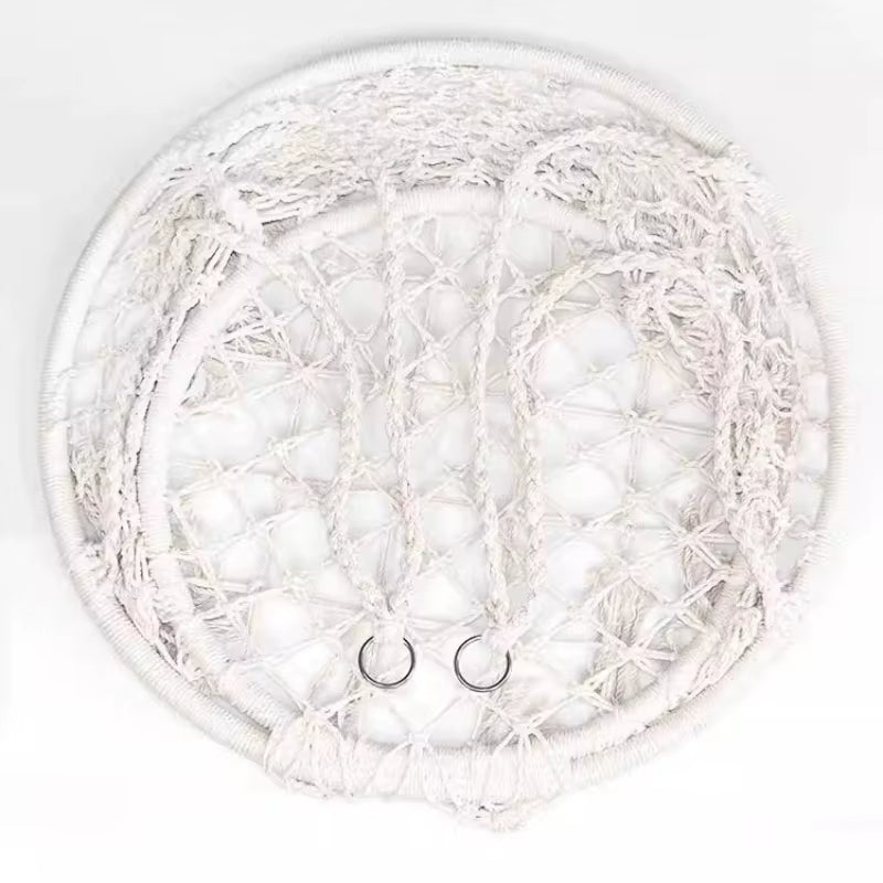 ‌Nordic Style Hanging Basket- Handmade Cotton Rope Swing Chair, Balcony Relaxation Cradle- Boho Indoor Fringe Hanging Chair