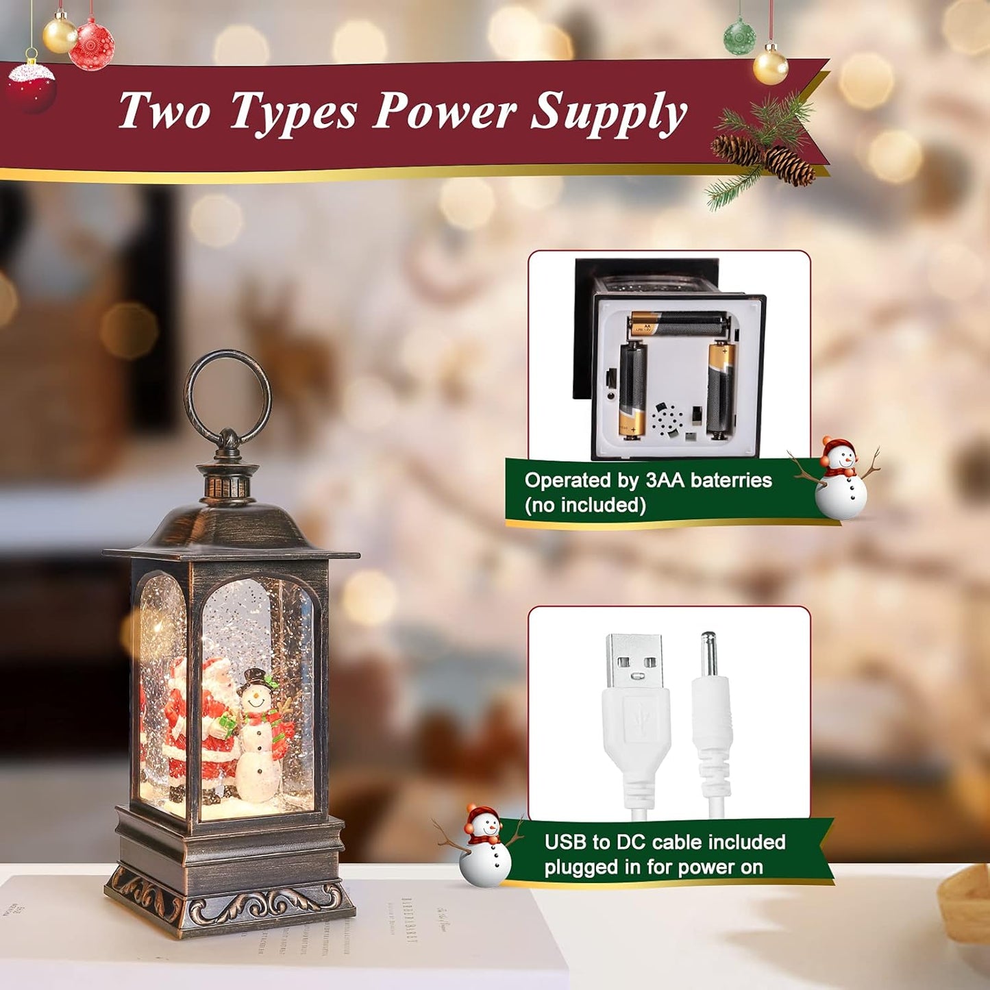 Christmas Lantern Snow Globe Christmas Snowglobe Christmas Snow Globes Christmas Lantern Glitter Swirling Lighted Lantern Santa Snowman 6H Timer USB 3 AA Battery Operated Snowglobe Decor Gifts