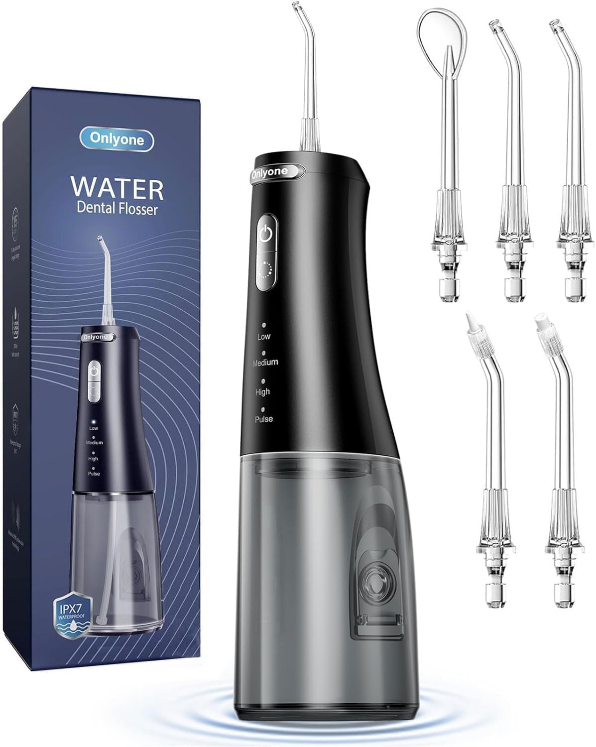 Water Dental Flosser, 300ML Portable Oral Irrigator for Teeth, 4 Modes and 5 Jet Tips,Rechargeable Irrigation Cleaner,Electric Flossing Machine Power Flossers & Irrigator Accessories Black