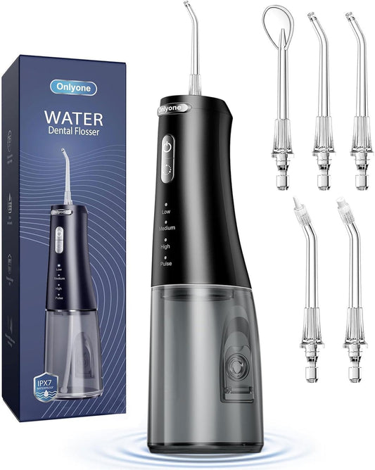 Water Dental Flosser, 300ML Portable Oral Irrigator for Teeth, 4 Modes and 5 Jet Tips,Rechargeable Irrigation Cleaner,Electric Flossing Machine Power Flossers & Irrigator Accessories Black