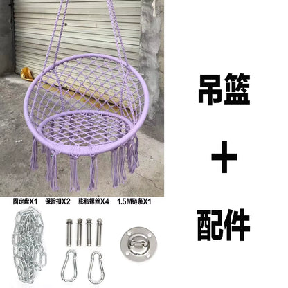 ‌Nordic Style Hanging Basket- Handmade Cotton Rope Swing Chair, Balcony Relaxation Cradle- Boho Indoor Fringe Hanging Chair
