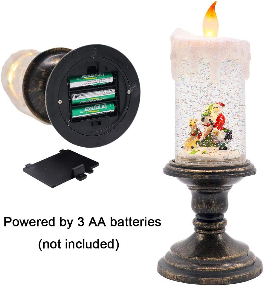 Christmas Snow Globe with Timer, Battery Operated Swirling Water Glittering Lighted Snow Globe Candlestick Thanksgiving Christmas Decoration(Santa)