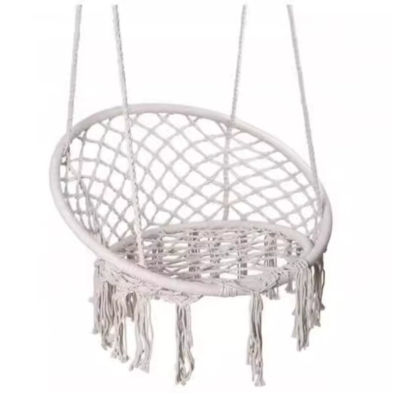 ‌Nordic Style Hanging Basket- Handmade Cotton Rope Swing Chair, Balcony Relaxation Cradle- Boho Indoor Fringe Hanging Chair