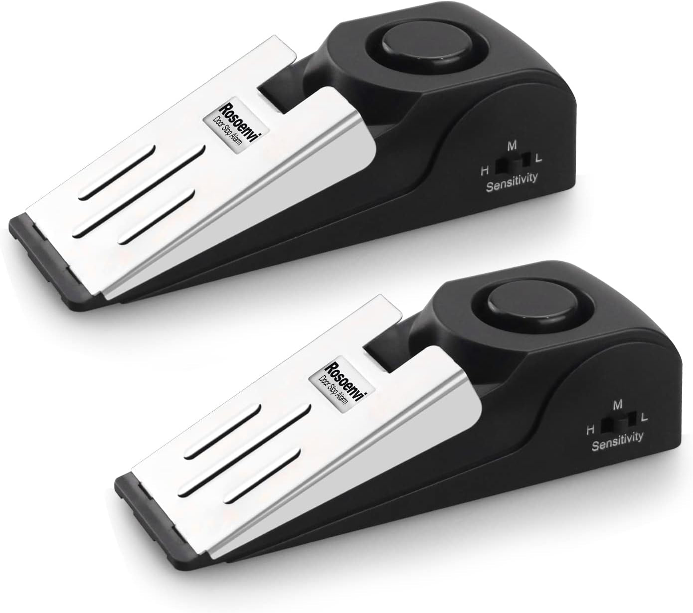 2 Pack Door Stop Alarm, Door Stopper with 120DB Security Alarm, Floor Wedge Door Stop Siren, Door Security Devices for Traveling, Apartment, Hotel and Home, Black